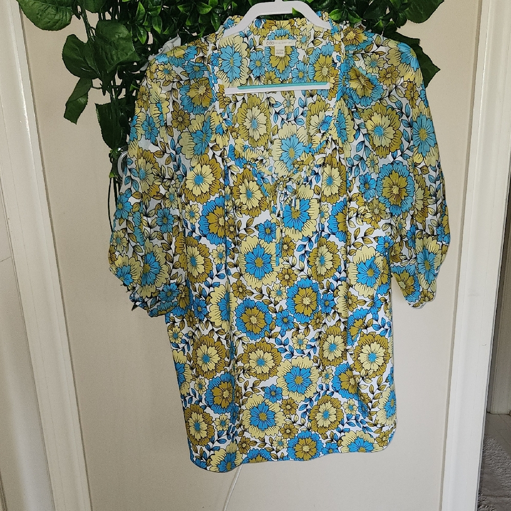 NBW Cato Blue and Gold Graphic 3/4 Sleeve Blouse